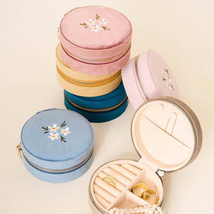 Round Velvet Jewelry Case-Floral Blush