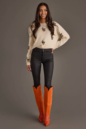 Ivory Skull Sweater with Bow Ties