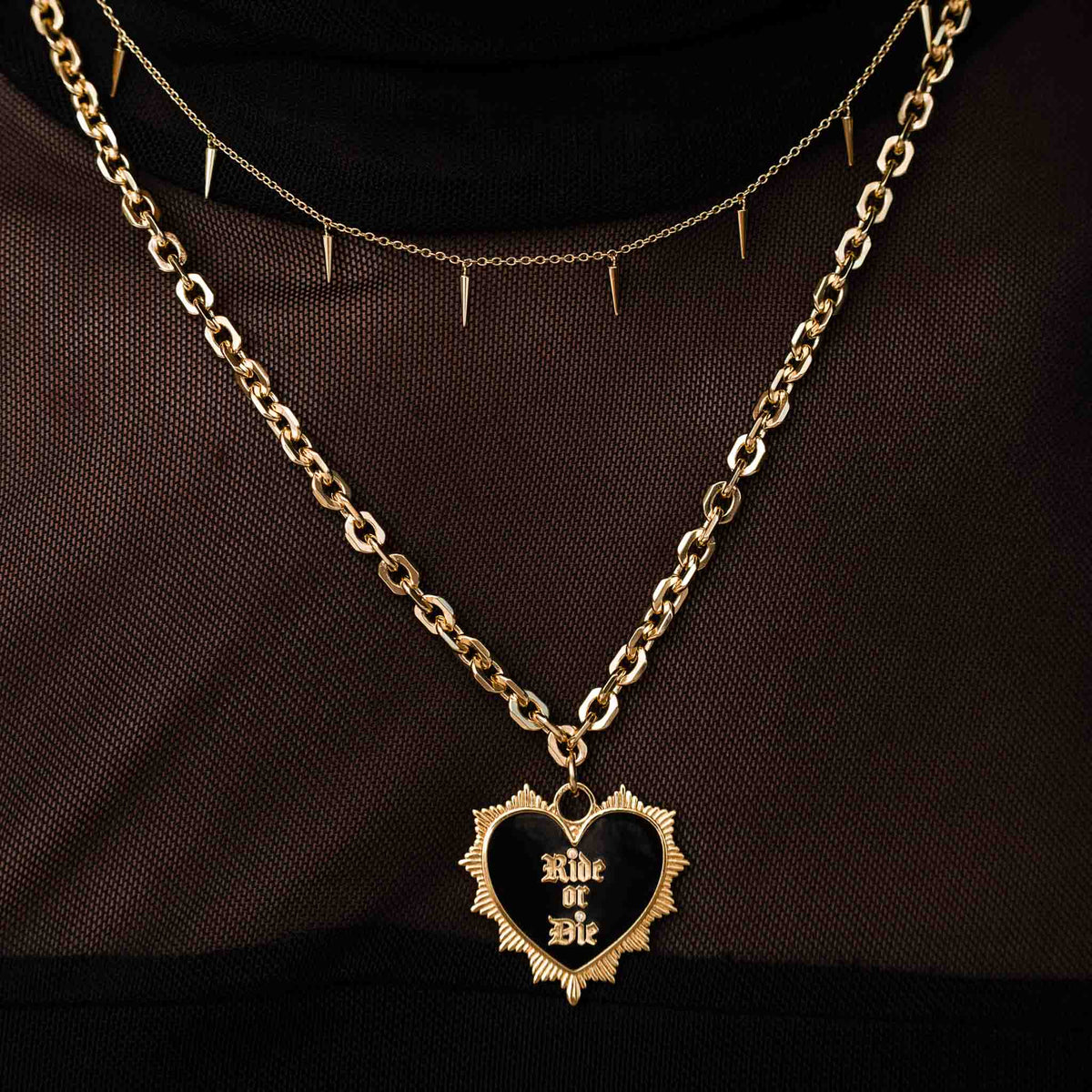 14K Gold Plated Ride or Die Pendant Necklace - Enamel &amp; CZ Accents