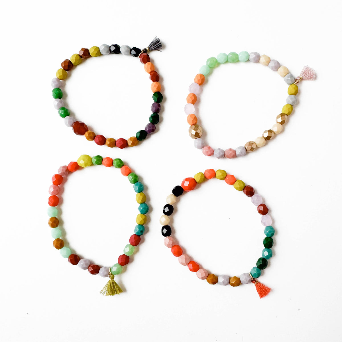 Colorful Stretchy Beaded Bracelets with Tiny Tassel