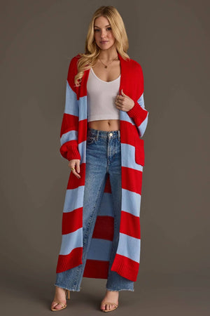 Red & Lt. Blue Striped Duster Cardigan
