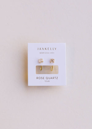 Huggies - Rose Quartz - Gold Earrings