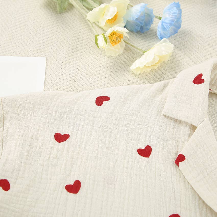 Valentine&#39;s Day Love heart printed Cotton Pajamas Set