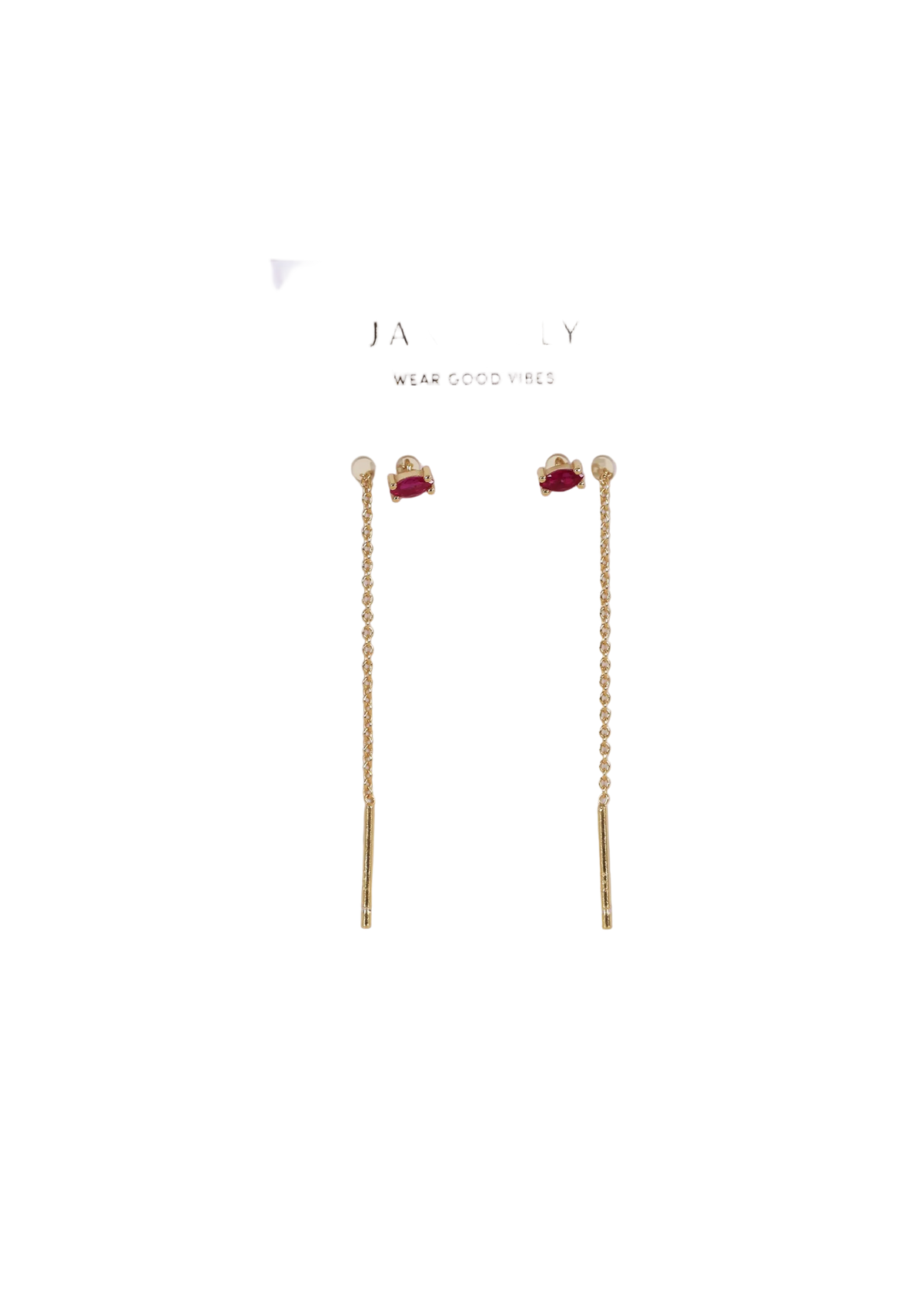 Studded Threader - Pink CZ - Earrings