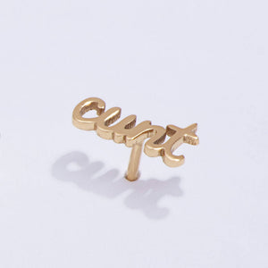 14K Gold Plate Cunt Script Stud Earrings