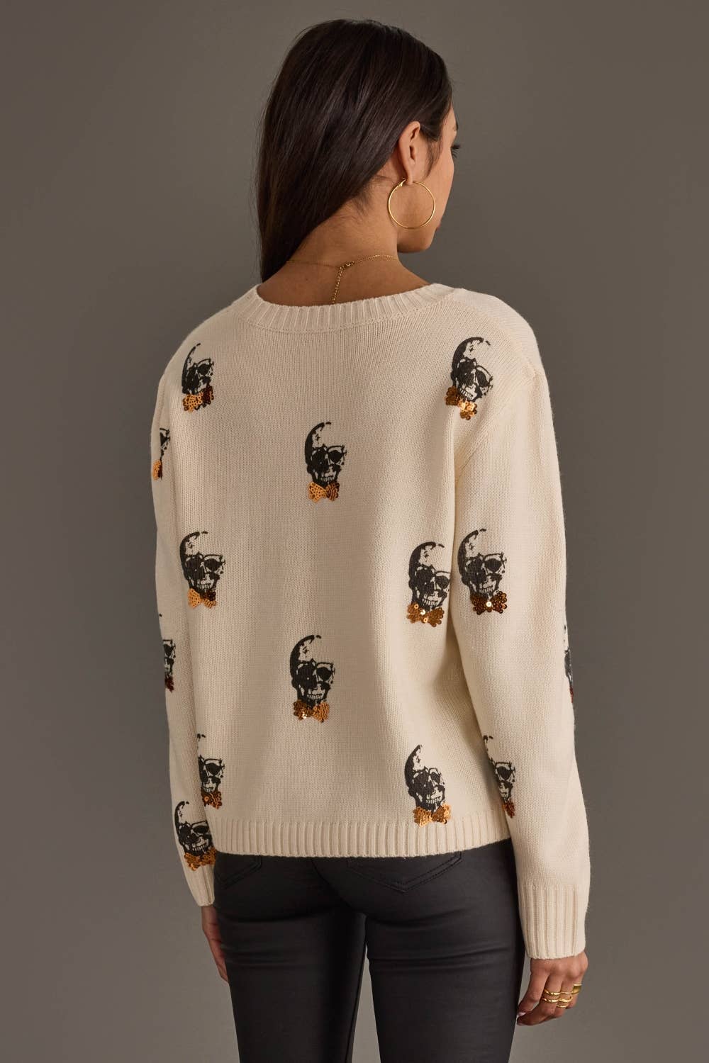 Ivory Skull Sweater with Bow Ties