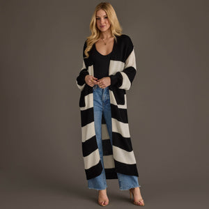 Black & White Striped Duster Cardigan