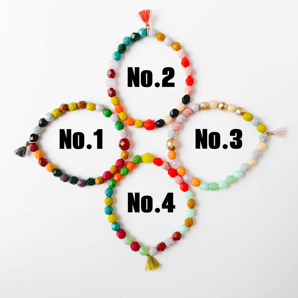 Colorful Stretchy Beaded Bracelets with Tiny Tassel