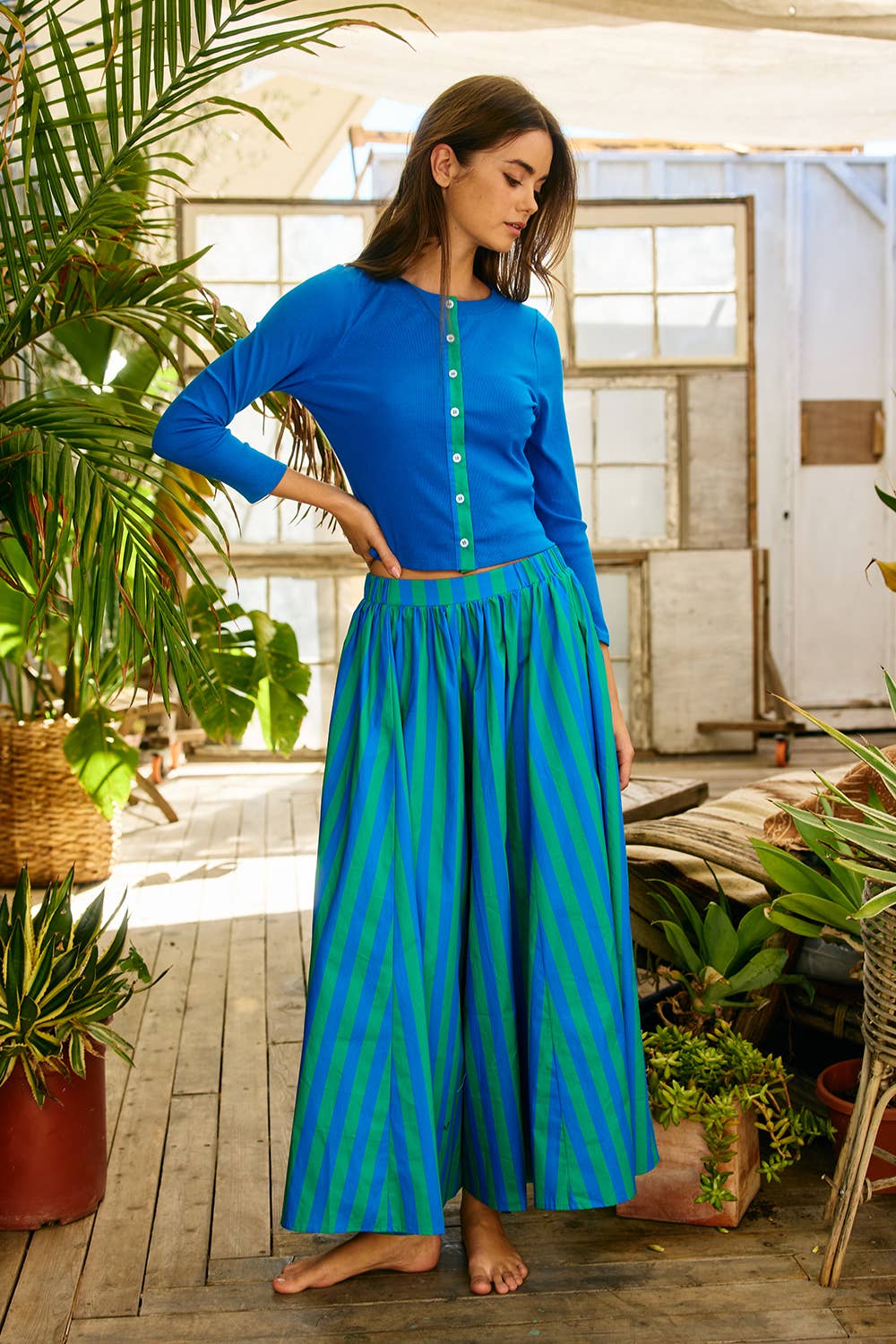 Striped Voluminous Gaucho Pants