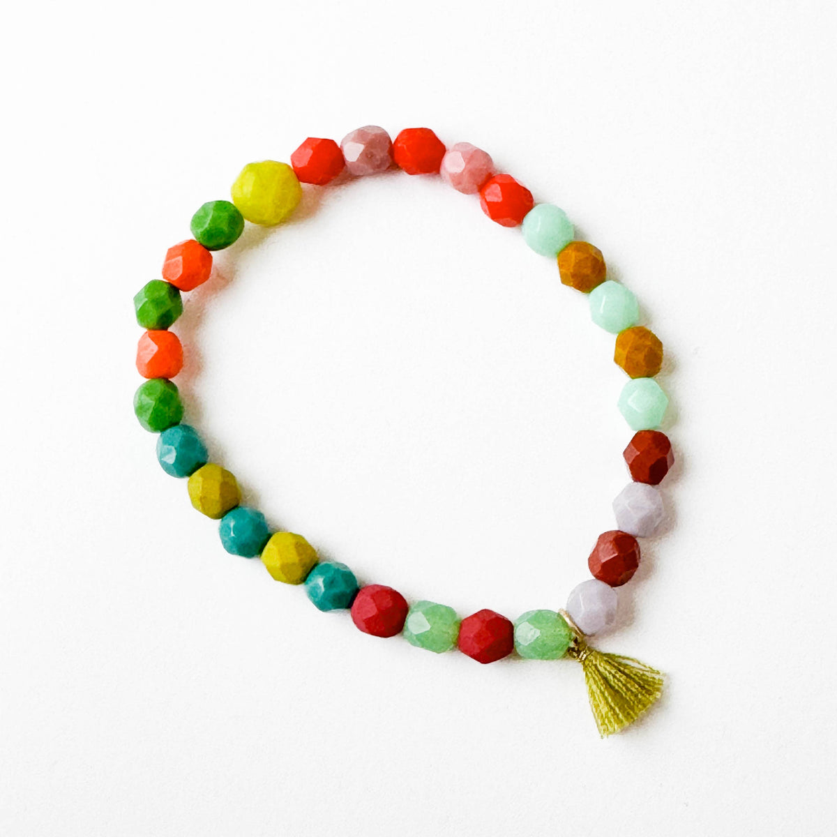 Colorful Stretchy Beaded Bracelets with Tiny Tassel
