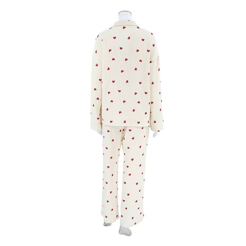 Valentine&#39;s Day Love heart printed Cotton Pajamas Set