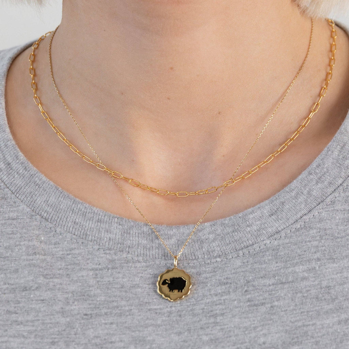 14K Gold Plate Black Sheep Coin Pendant Necklace