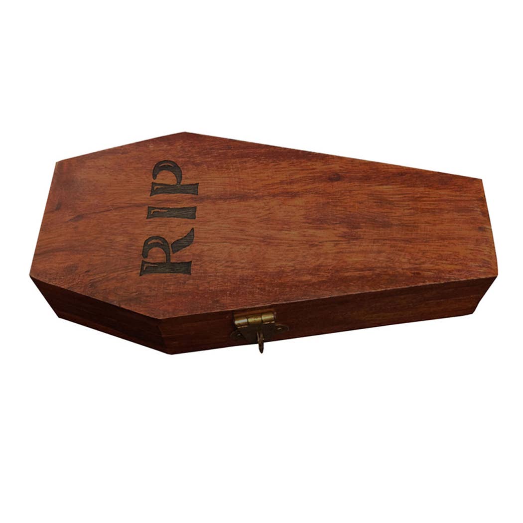 7&quot; Wood Coffin Box with Skeleton Vintage Halloween Decor