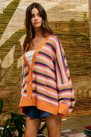 Multi-Stripe Oversized Sweater Cardigan