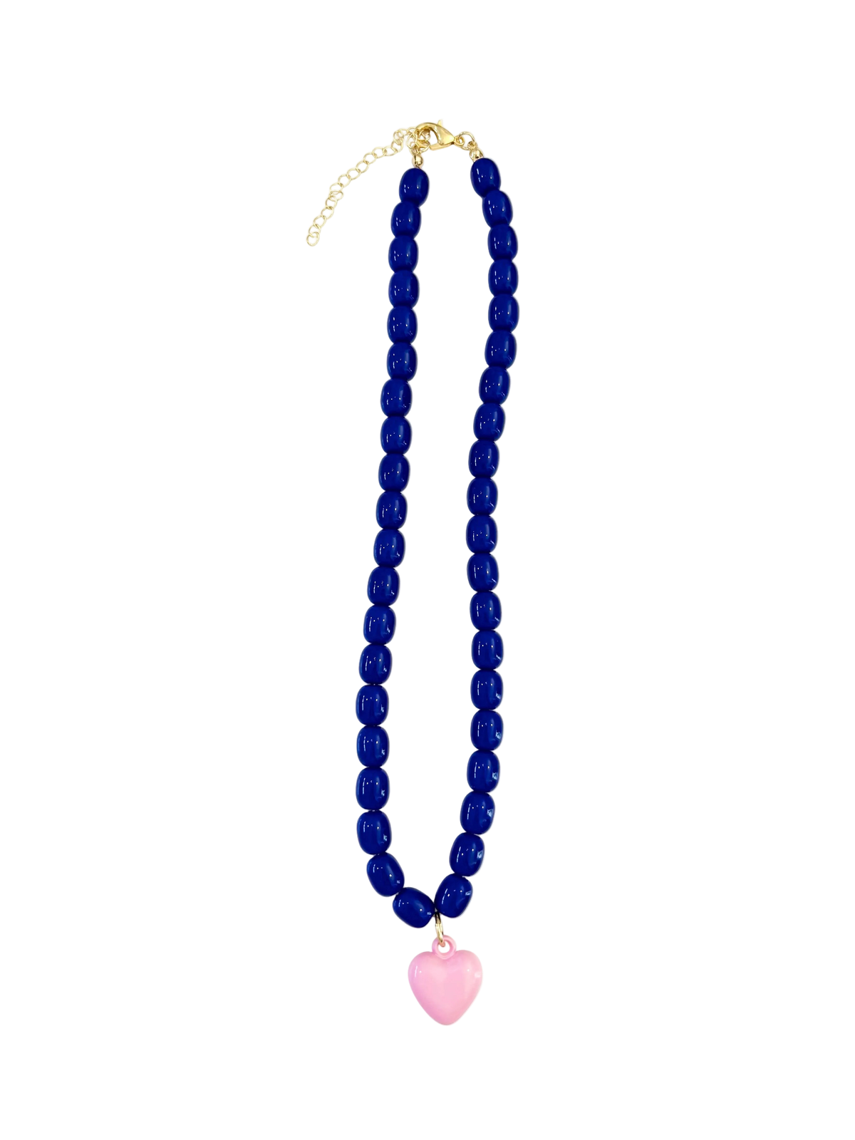 Tyler Dark Blue Beaded Necklace with Heart Charm