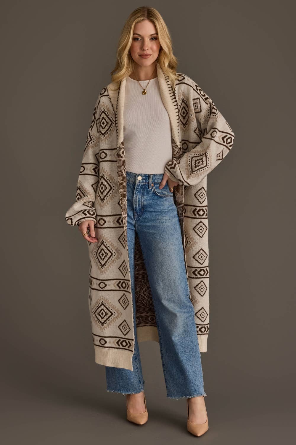 Cream &amp; Brown Western Cardigan