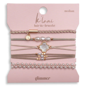 K'lani "Glimmer" Soft Pinks with Pearl and Gold Accent Hair Tie Bracelets