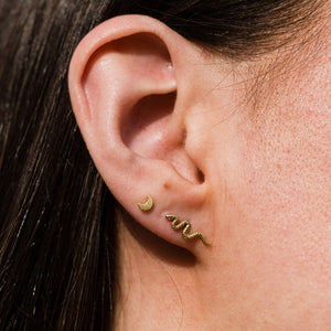 14k Gold PVD Snake Flat Back Stud Earrings - Pair or Single