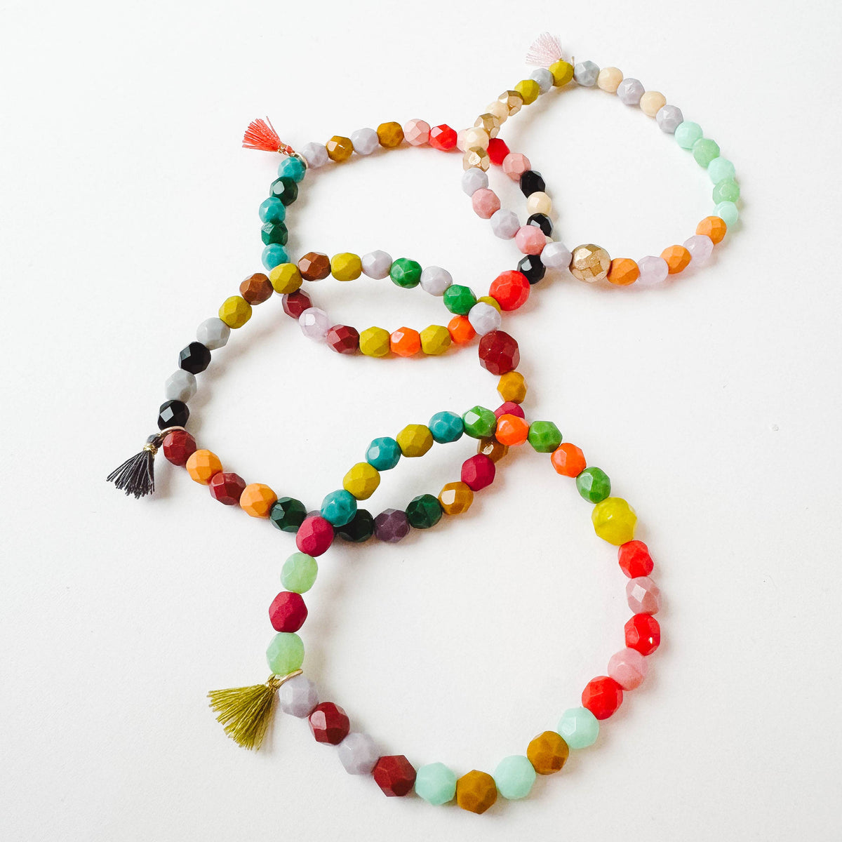 Colorful Stretchy Beaded Bracelets with Tiny Tassel