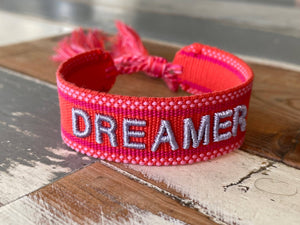 DREAMER statement bracelet woven, embroidered