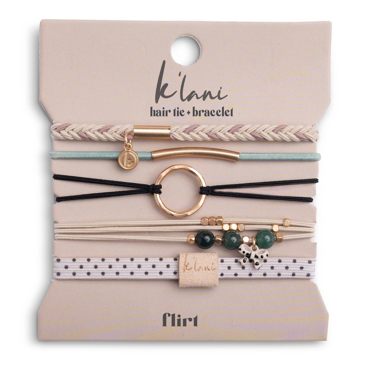 "Flirt" Polka Dot in Cream & Black with Green Accent Hair Tie Bracelets