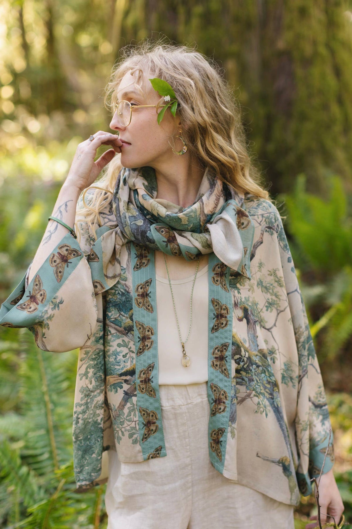Earth &amp; Sky Pixie Duster Cropped Kimono w/ Trees