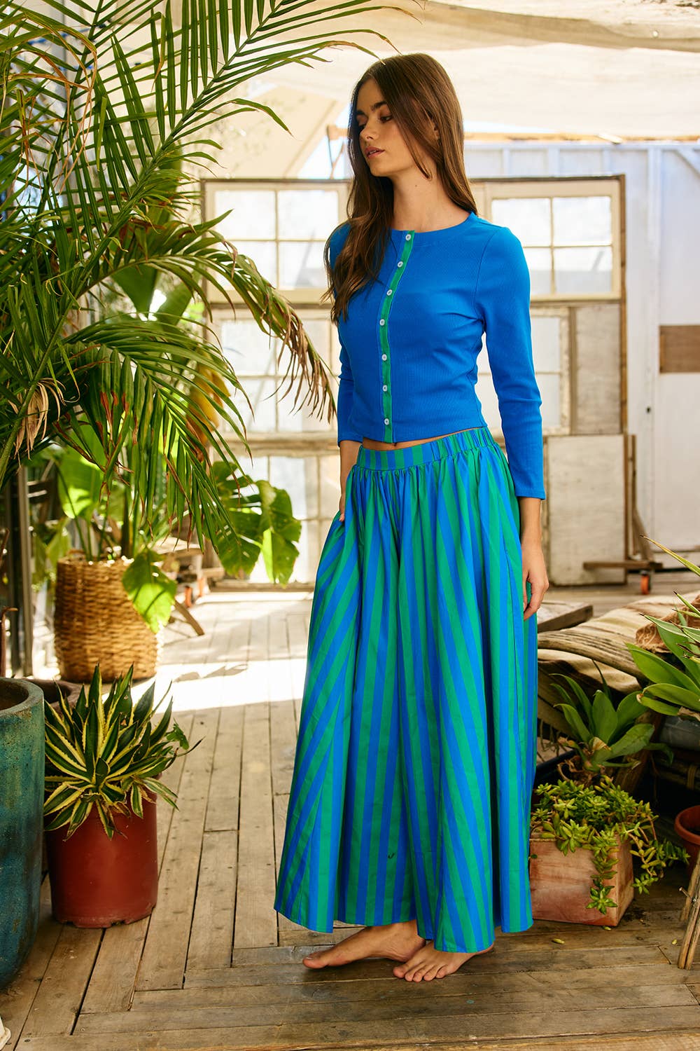 Striped Voluminous Gaucho Pants