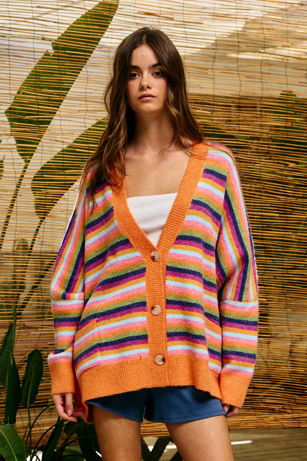 Multi-Stripe Oversized Sweater Cardigan