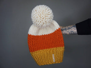 The Candy Corn Beanie- Halloween, Fall, handmade knit hat