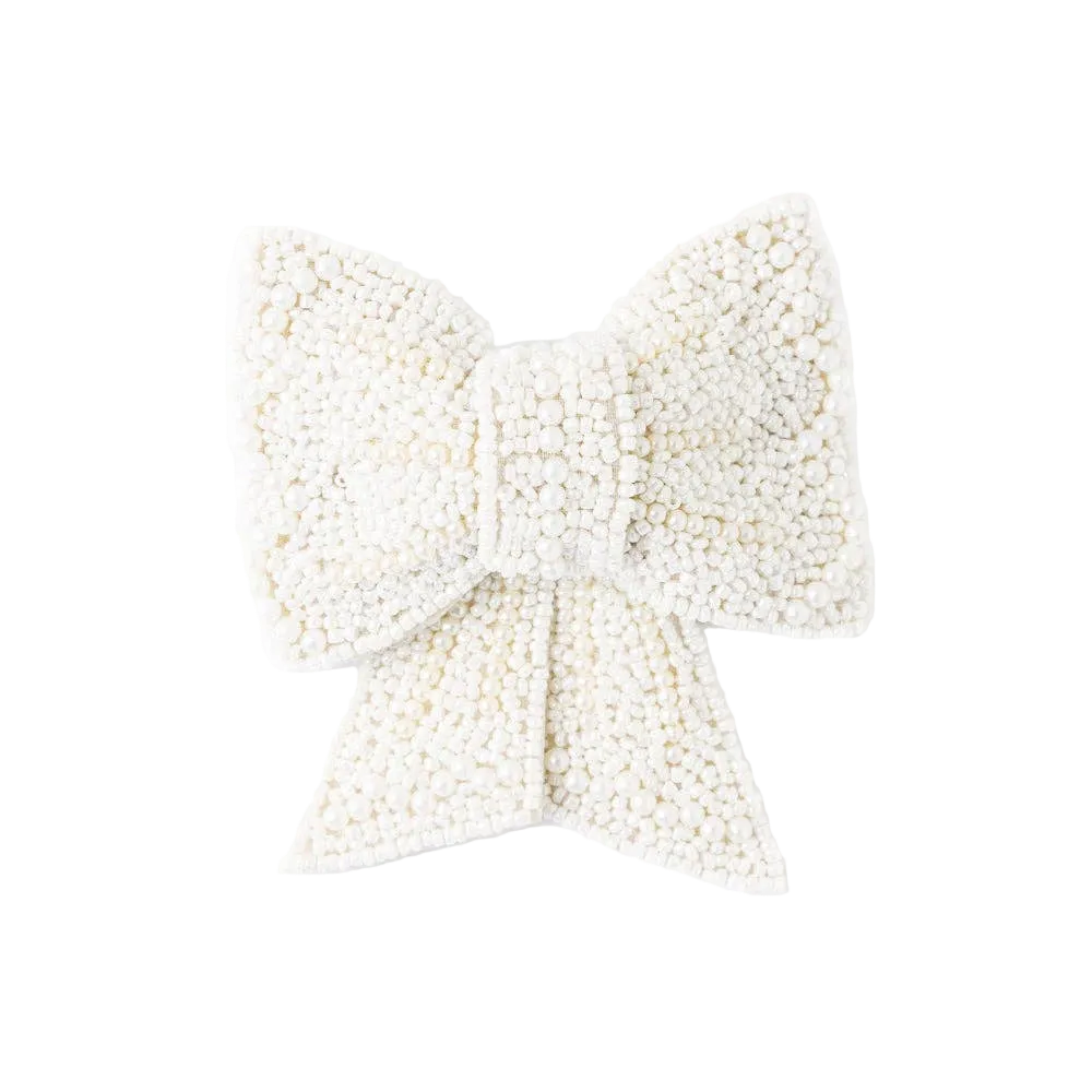 Clara Beaded Bow Barrette with Pearls White Wholesale