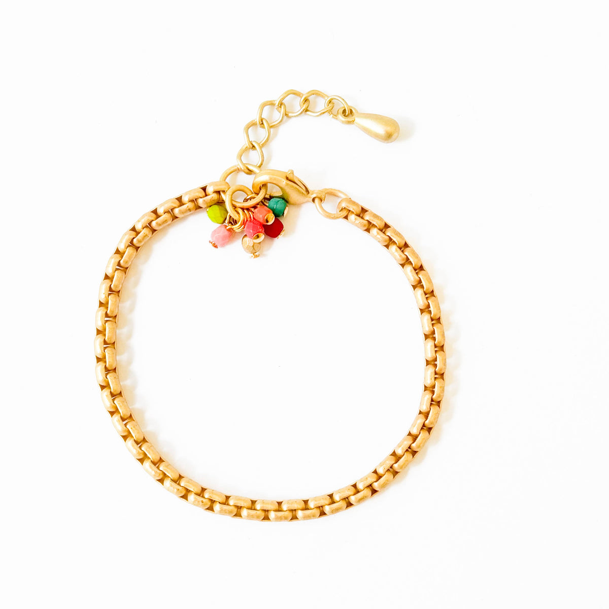 Adjustable Thick Gold Chain Bracelet With Tiny Bead Cluster