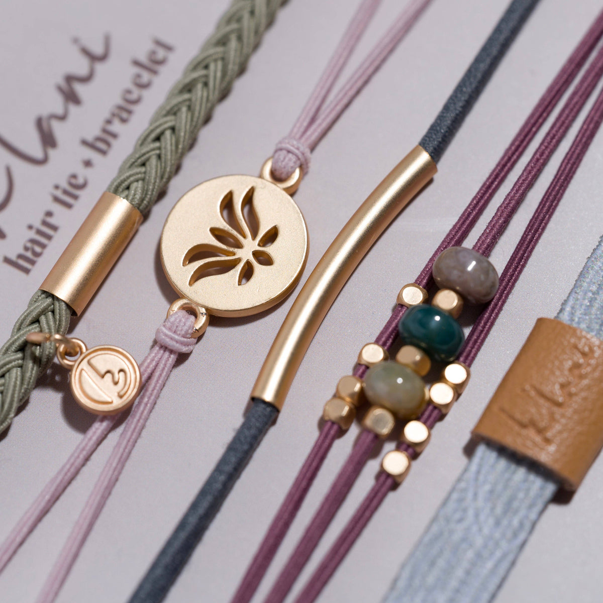 K'lani "Breathe" Lotus Flower Earthy Tones Hair Tie Bracelets