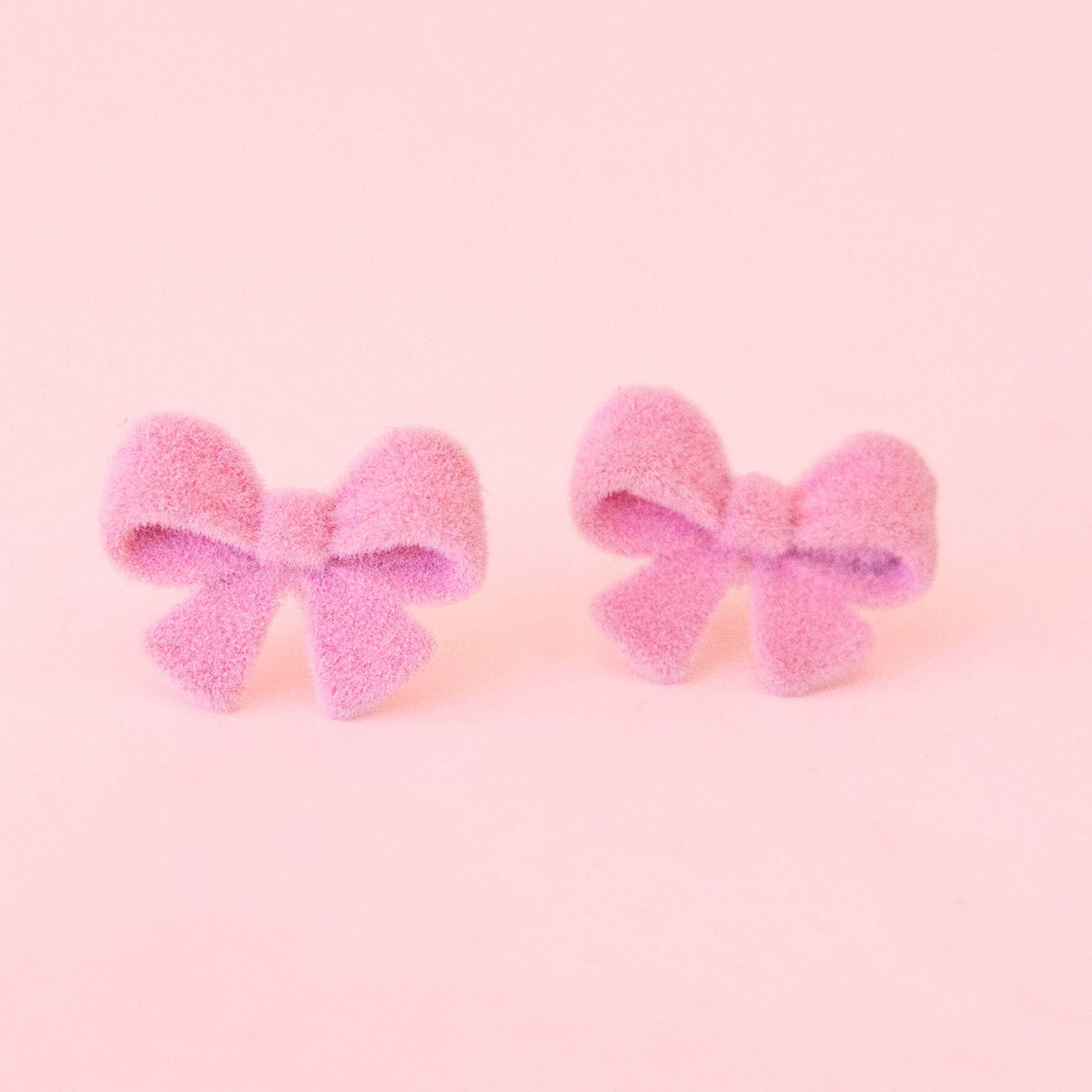 Flocked Bow Earring | Pink