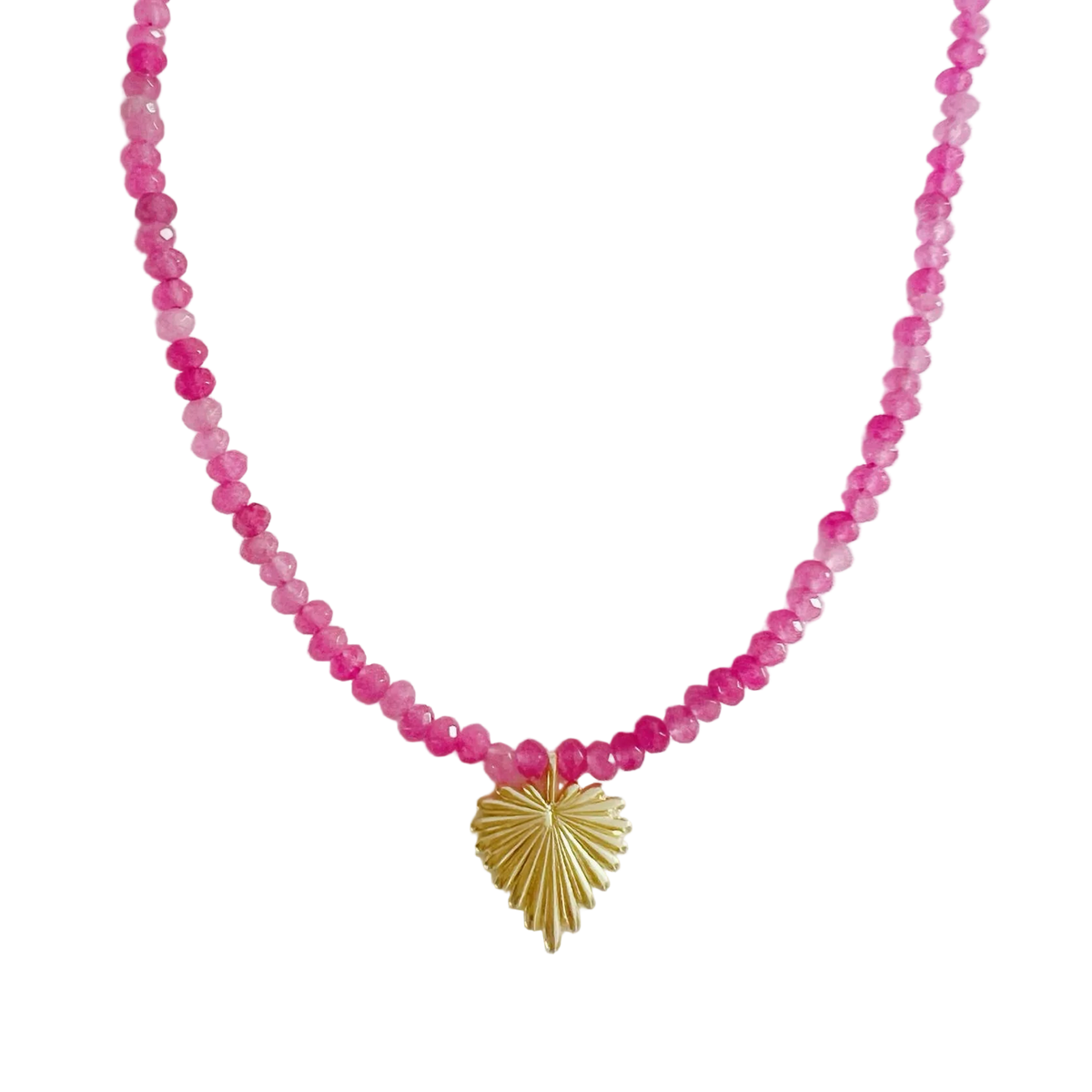 Esme Heart Pink Jade Beaded Necklace Gold Filled