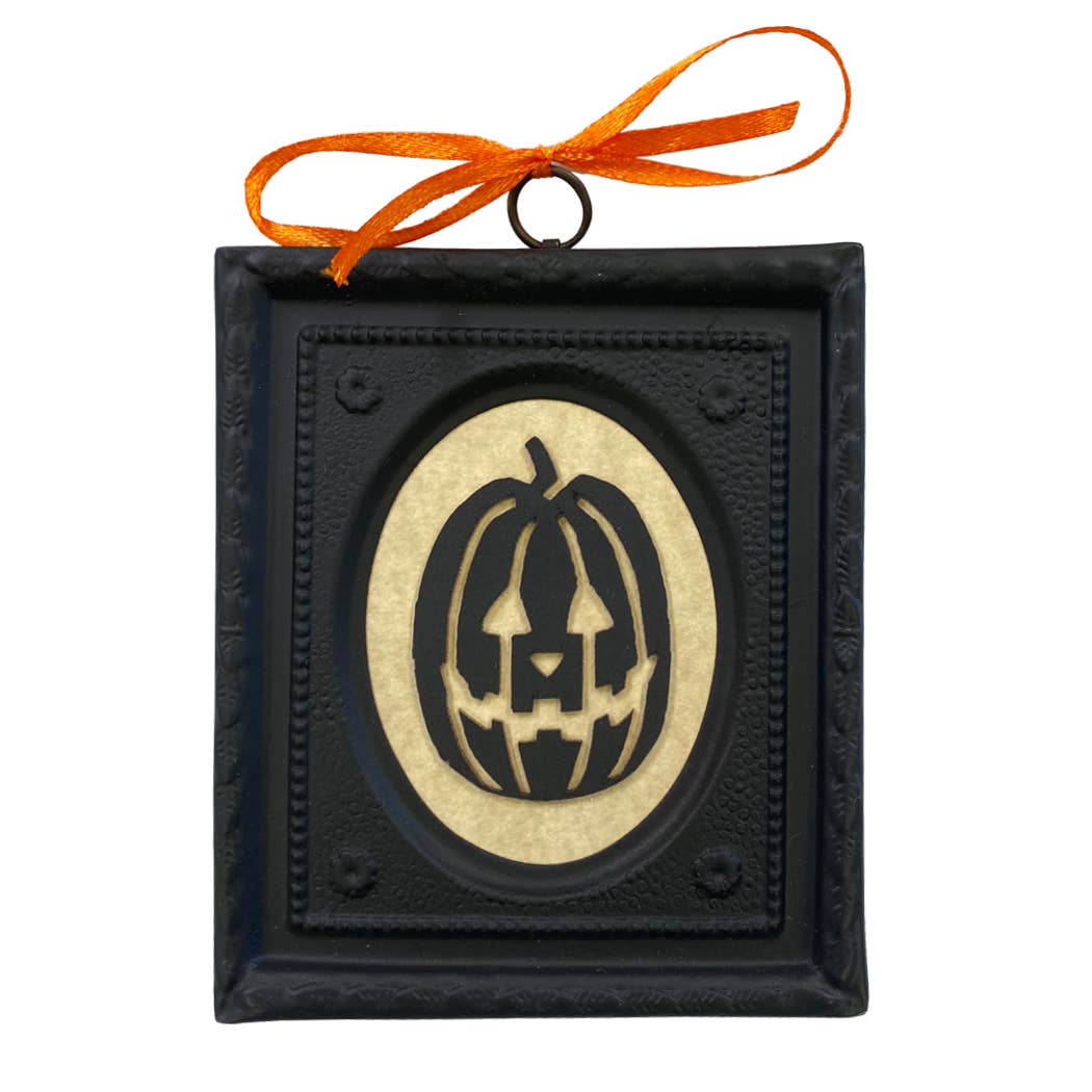3D Jack O&#39; Lantern Silhouette in Black Embossed Brass Frame