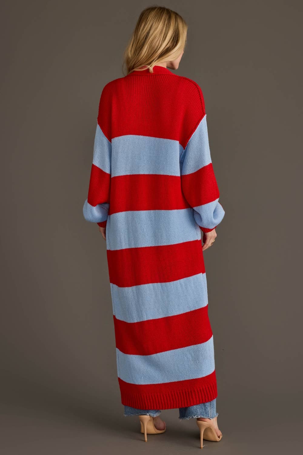 Red &amp; Lt. Blue Striped Duster Cardigan