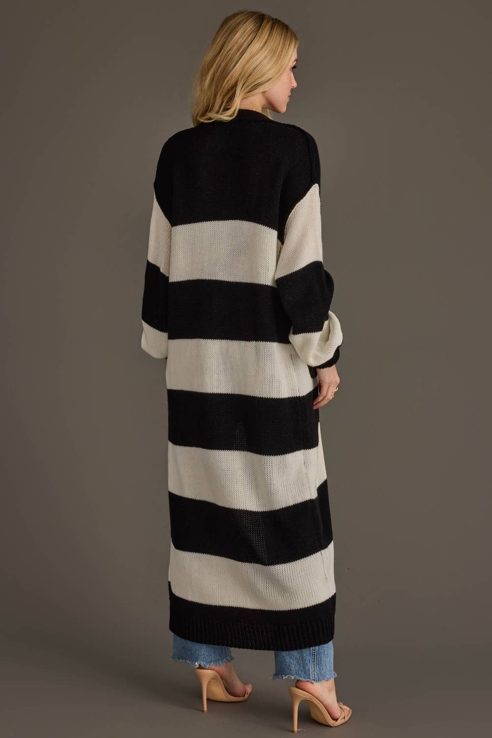 Black &amp; White Striped Duster Cardigan