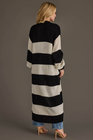 Black & White Striped Duster Cardigan