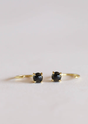 Huggies - Obsidian - Gold Earrings