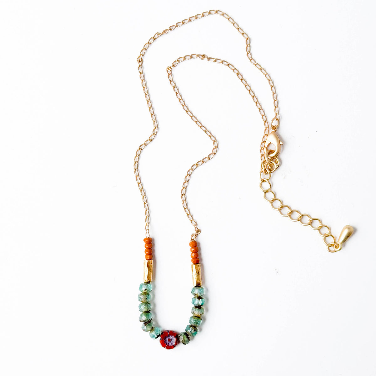 Tiny flower and bead necklace, Dainty flower necklaces