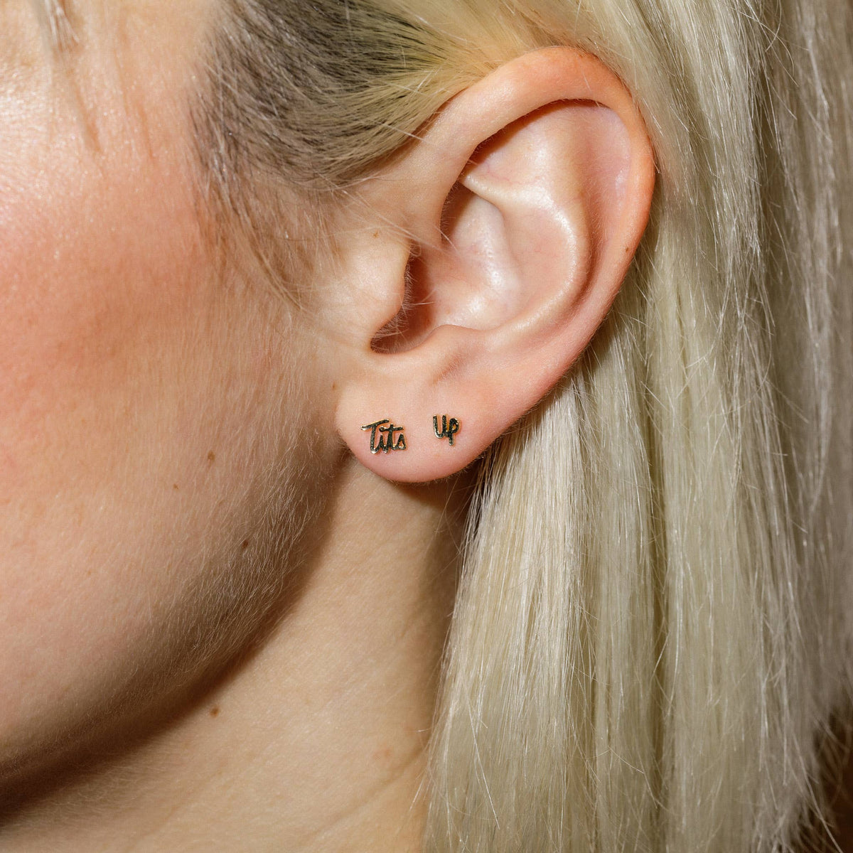 Tits Up Stud Earrings - 14K Gold Plate or Sterling Silver