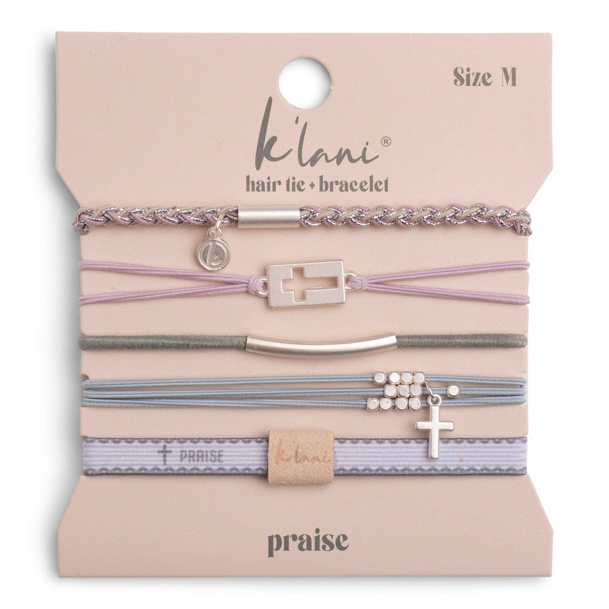 K'lani "Praise" Silver Cross with muted Pastels Hair Tie Bracelets