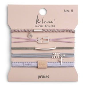 K'lani "Praise" Silver Cross with muted Pastels Hair Tie Bracelets