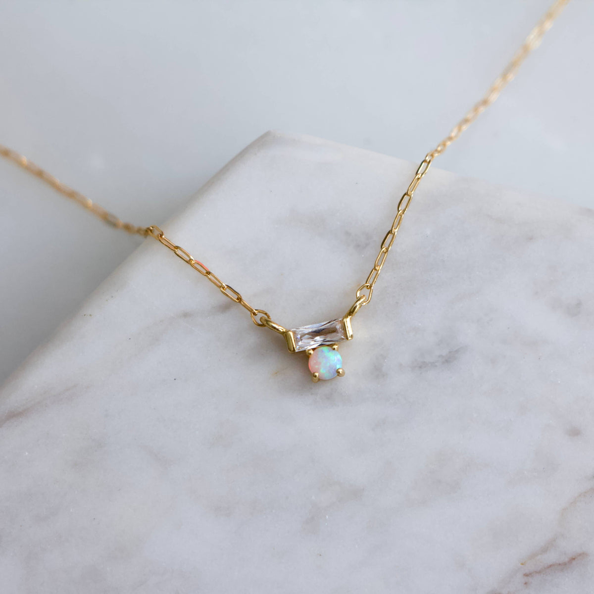Mini CZ Opal Necklace - Gold Filled 