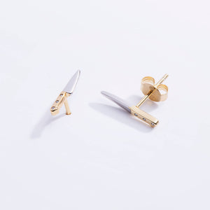 14K Gold Plated & CZ Butcher Knife Stud Earrings