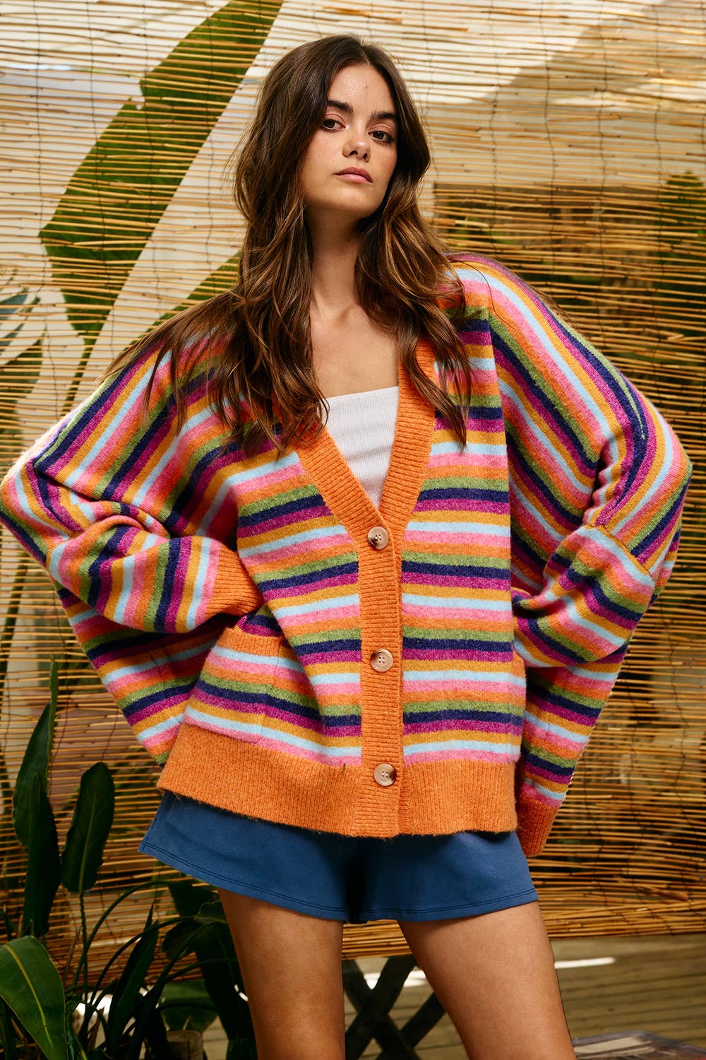 Multi-Stripe Oversized Sweater Cardigan