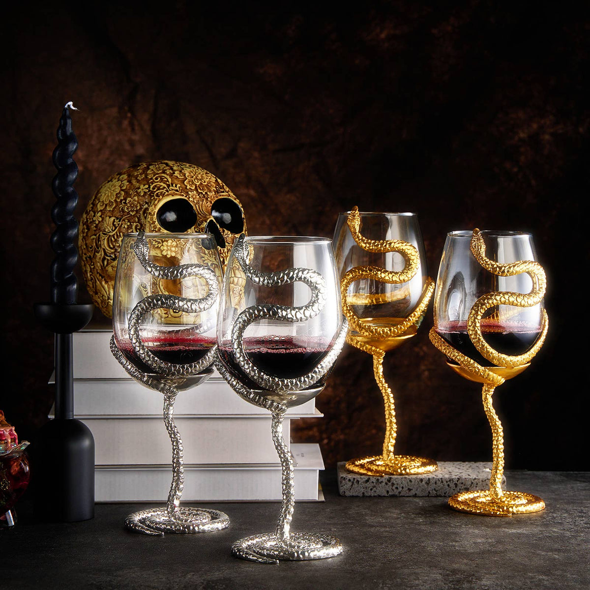 Stemmed Snake Halloween Fall Wine Glass | Set of 2 | 19oz