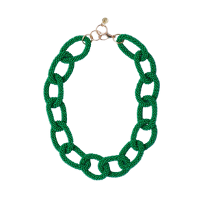 Jenna Chain Link Beaded Necklace Kelly Green