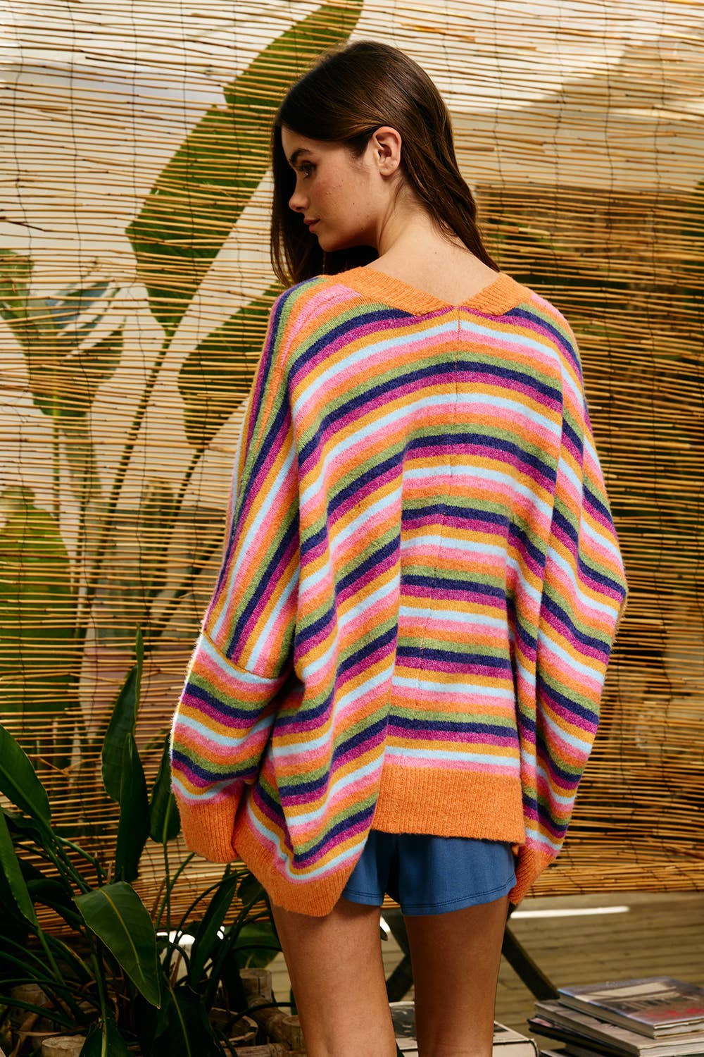 Multi-Stripe Oversized Sweater Cardigan