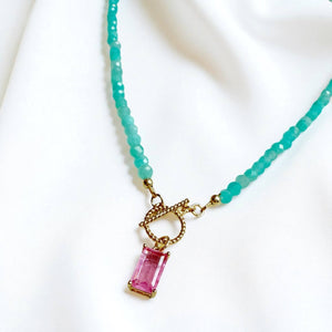 Sunset Chaser Amazonite Beaded Toggle Necklace Gold Filled